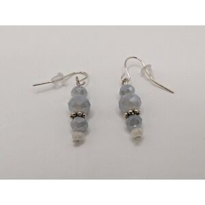 Silver Tone Hook Dangle Earrings Light Gray Faceted Rondelle Beads Crystals NWOT